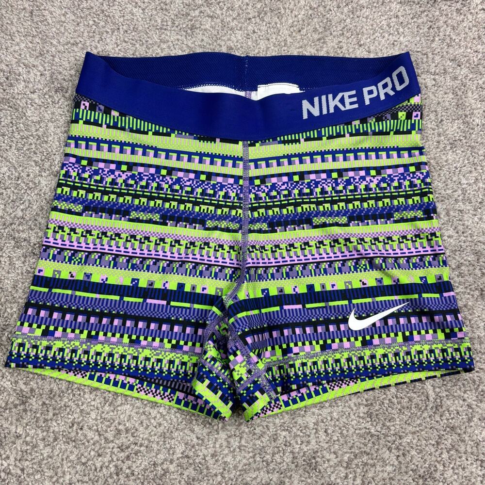 Nike Pro purple & lime patterned shorts size Medium